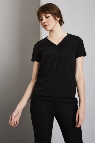 Simon Jersey Women's Wrap Front Blouse, Black