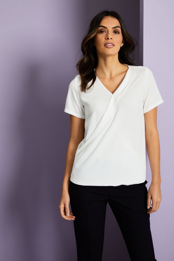 Simon Jersey Women's Wrap Front Blouse, Cream