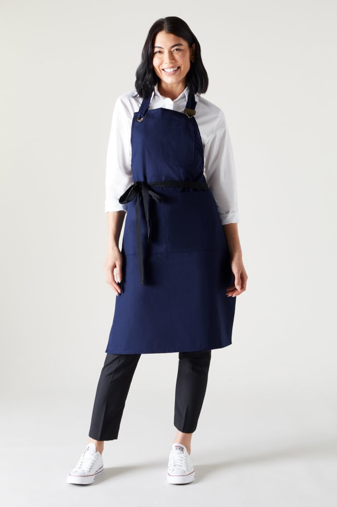 SJ Canvas Clip Bib Apron, Navy