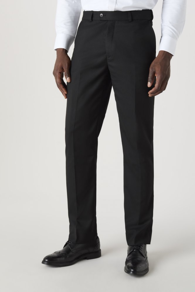 Contemporary Men's Flat Front Modern Fit Trousers, Tall Length, Black | SJ