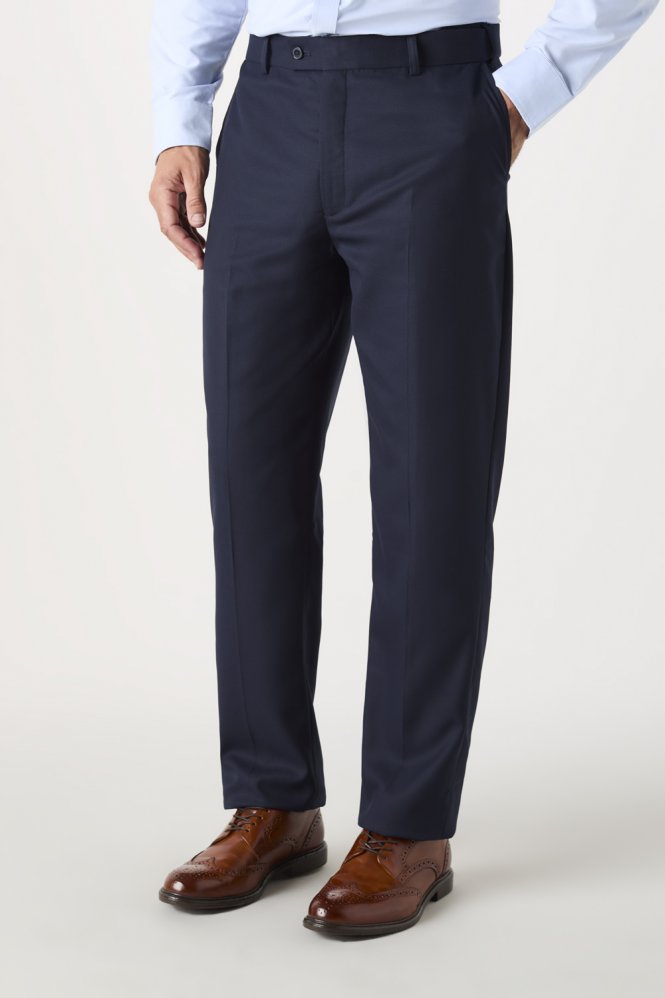 SJ Contemporary Men's Flat Front Modern Fit Trousers, Regular Length, Navy