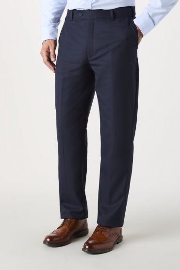 SJ Contemporary Men's Flat Front Modern Fit Trousers, Regular Length, Navy