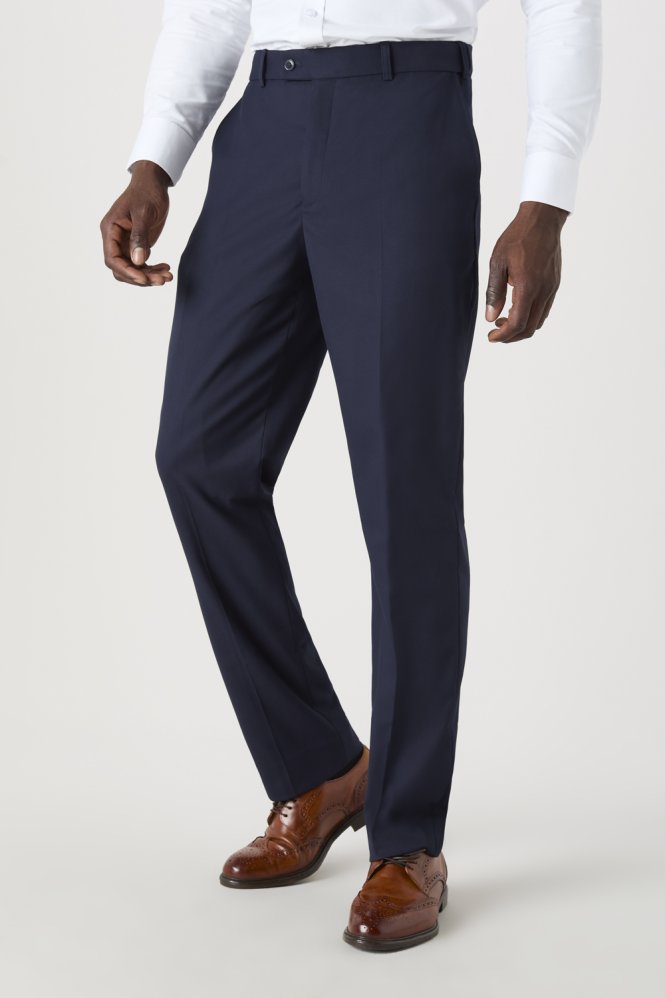 SJ Contemporary Men's Flat Front Modern Fit Trousers, Tall Length, Navy