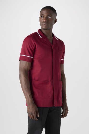 SJ Men's Collar Healthcare Tunic, Burgundy/White