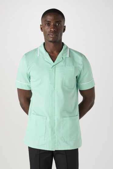 SJ Men's Collar Healthcare Tunic, Eau De Nil/White
