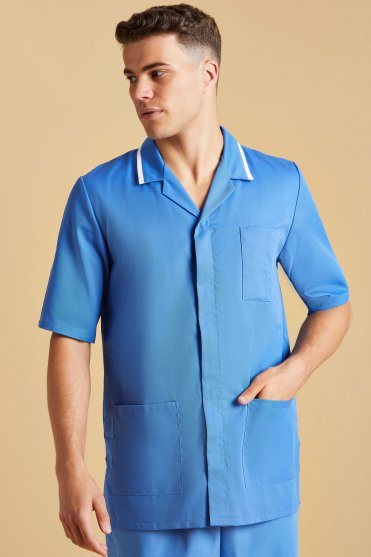 SJ Men's Collar Healthcare Tunic, Hospital Blue with White Trim