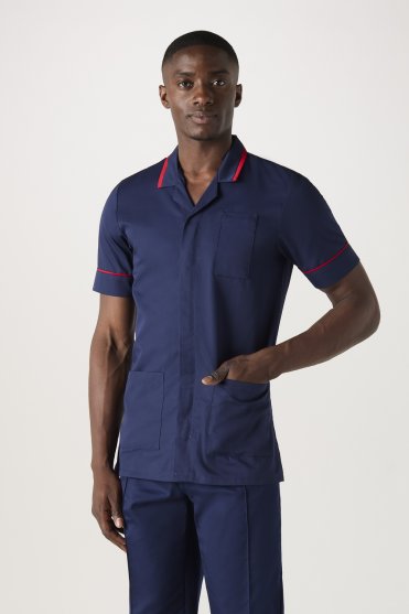 SJ Men's Collar Healthcare Tunic, Navy/Red