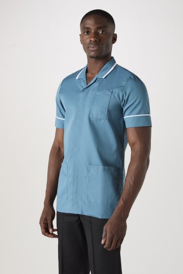 SJ Men's Collar Healthcare Tunic, Postman Blue/White