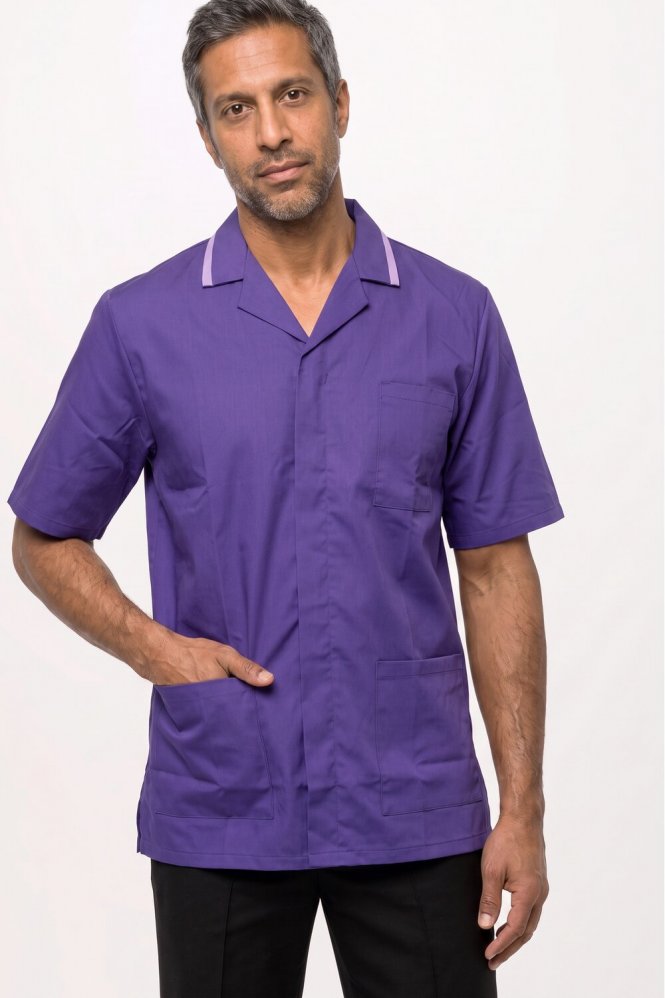 SJ Men's Collar Healthcare Tunic, Purple/Lilac