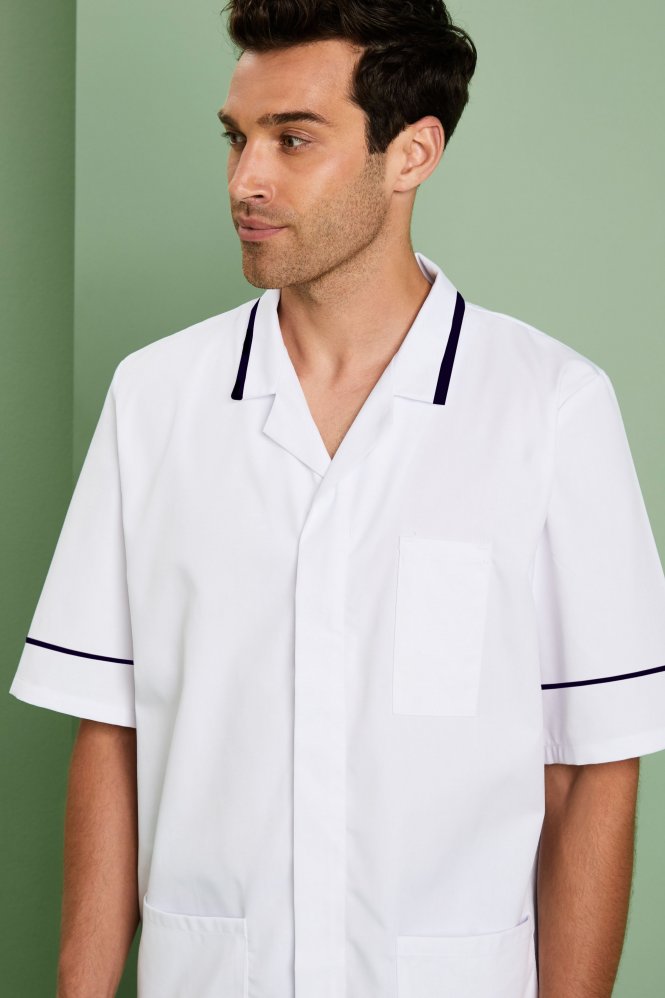 SJ Men's Collar Healthcare Tunic, White/Navy