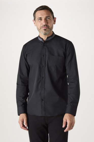 SJ Men's Grandad Collar Shirt, Black/Grey