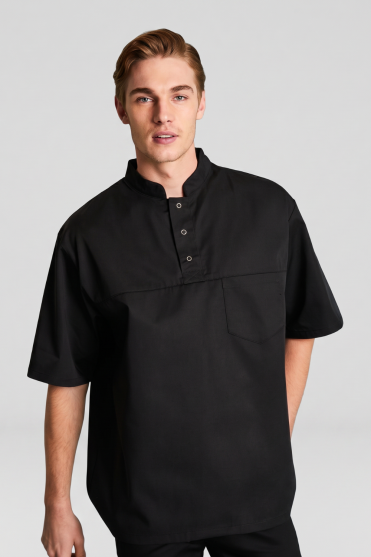 SJ Men's Housekeeping Tunic with Mandarin Collar, Black
