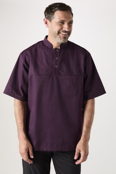 SJ Men's Housekeeping Tunic with Mandarin Collar, Plum
