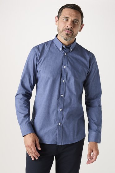 SJ Men's Long Sleeve Shirt with Button Down Collar, Denim-Look Blue