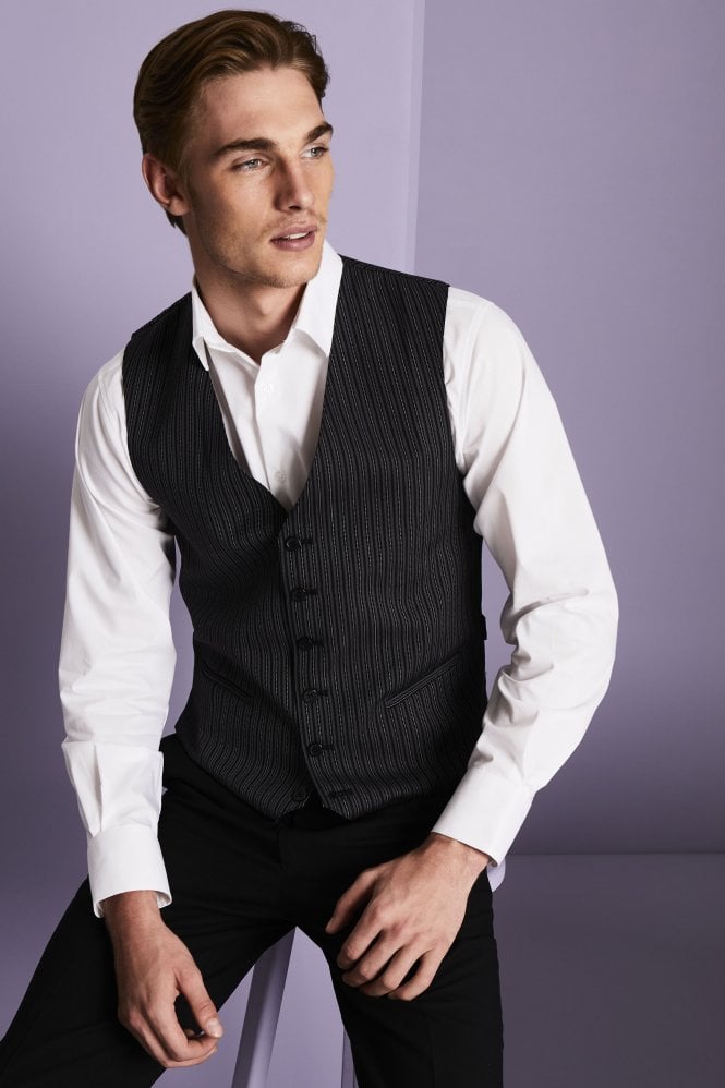 SJ Men's Morning Striped Pattern Waistcoat, Black/Grey