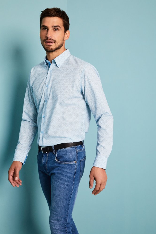 SJ Men's Patterned Shirt, Turquoise
