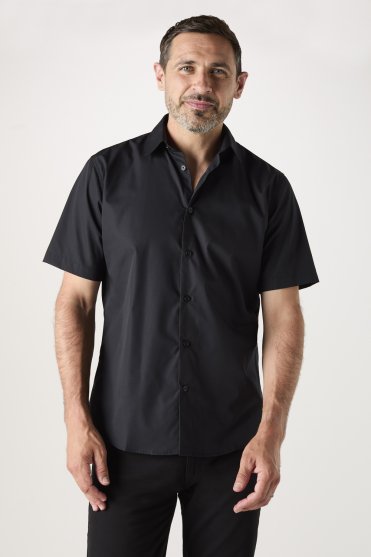SJ Men's Polycotton Short Sleeve Shirt, Black