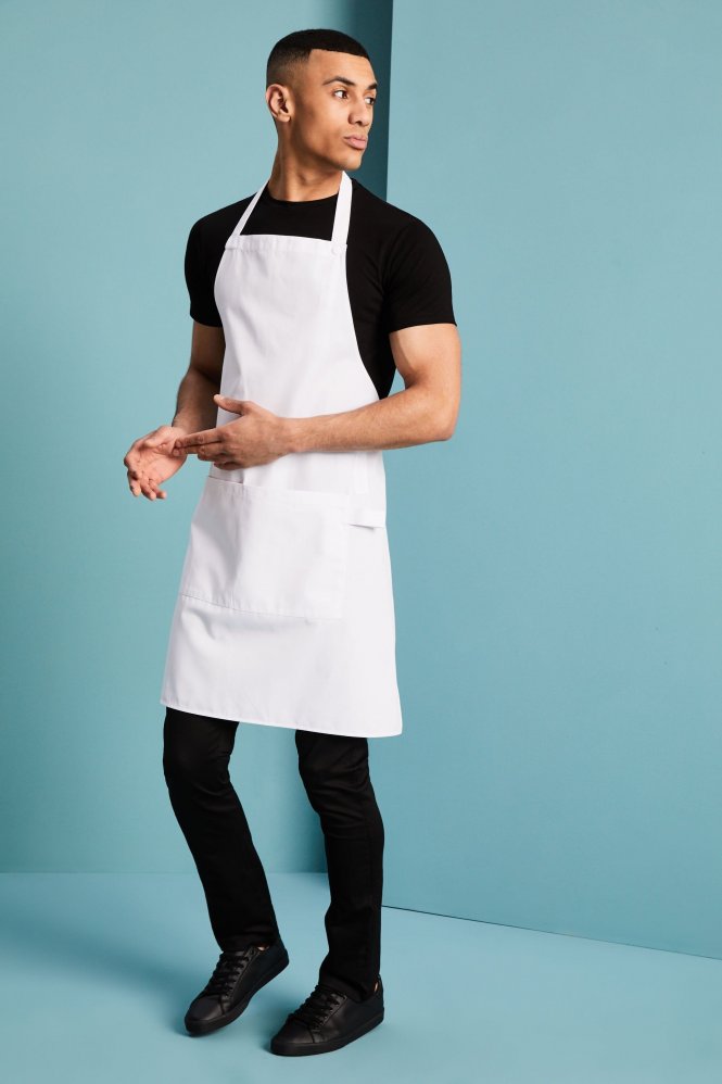SJ Men's Popper Strap Apron with Pocket, White