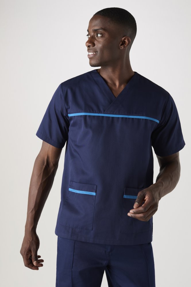 SJ Men's Pull-On Scrub Top, Navy/Teal