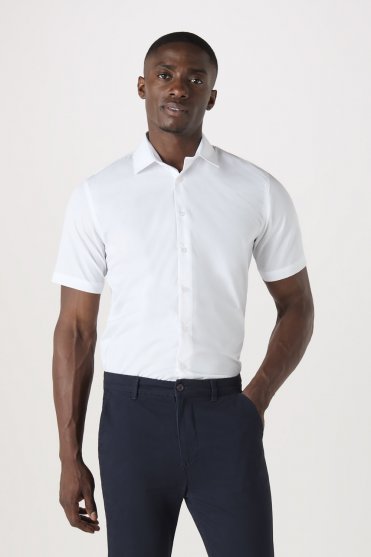 SJ Men's Regular Fit Short Sleeve Shirt, White