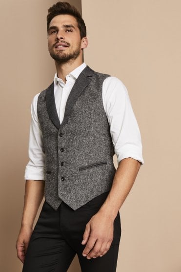 SJ Men's Tweed Waistcoat, Grey