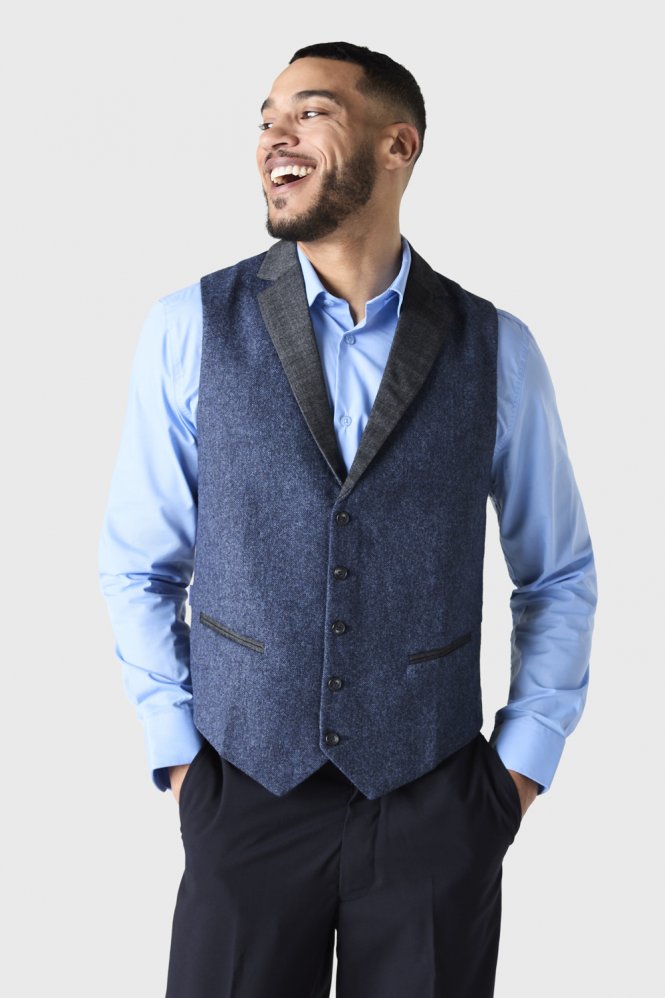 SJ Men's Tweed Waistcoat, Navy