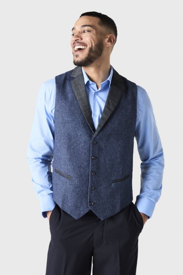 SJ Men's Tweed Waistcoat, Navy