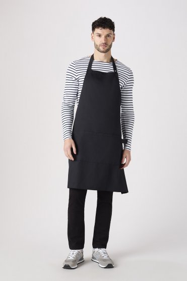 SJ Popper Strap Apron With Pocket, Black
