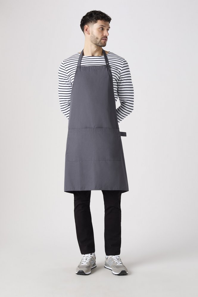 SJ Popper Strap Apron With Pocket, Grey