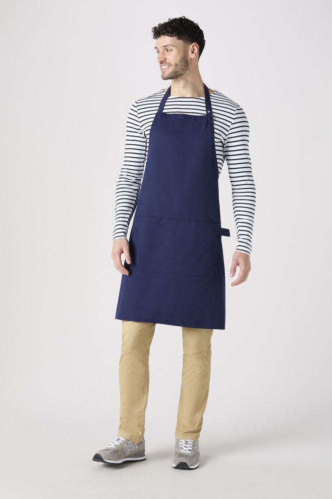 SJ Popper Strap Apron With Pocket, Navy