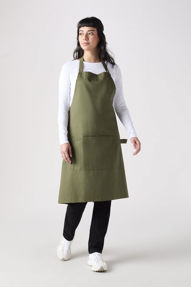 SJ Popper Strap Apron With Pocket, Olive