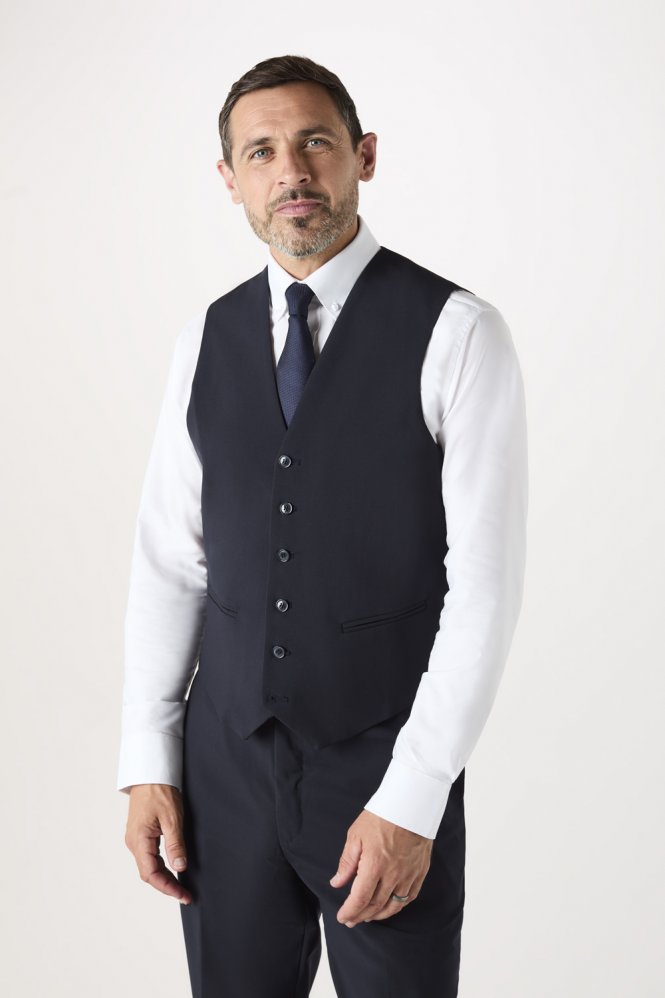 SJ Qualitas Men's Waistcoat, Regular Fit, Dark Navy