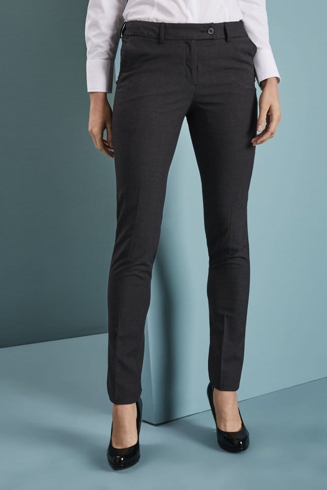 SJ Qualitas Women's Polywool Trousers, Slim Fit, Unhemmed Length, Charcoal