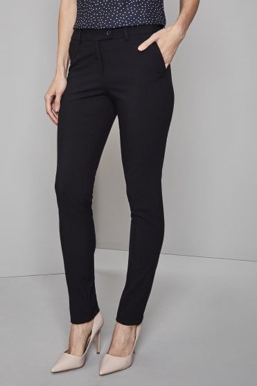 SJ Qualitas Women's Polywool Trousers, Slim Fit, Unhemmed Length, Dark Navy