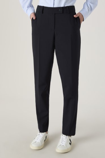 SJ Qualitas Women's Trousers, Slim Fit, Regular Length, Dark Navy