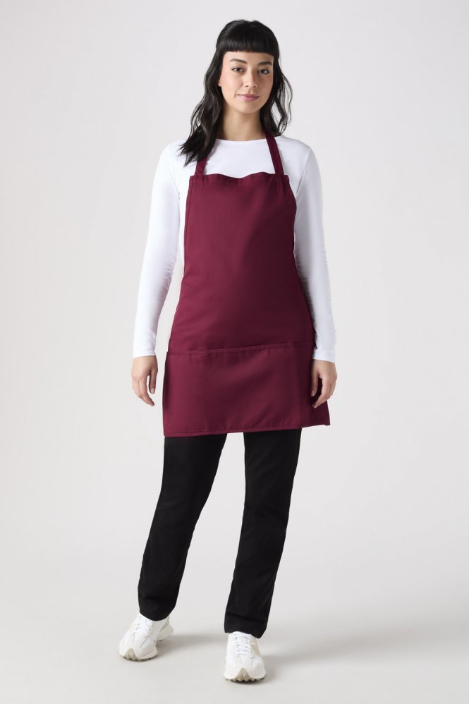 SJ Short Bib Apron With Pocket, Burgundy