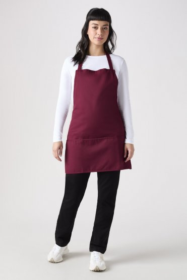 SJ Short Bib Apron With Pocket, Burgundy