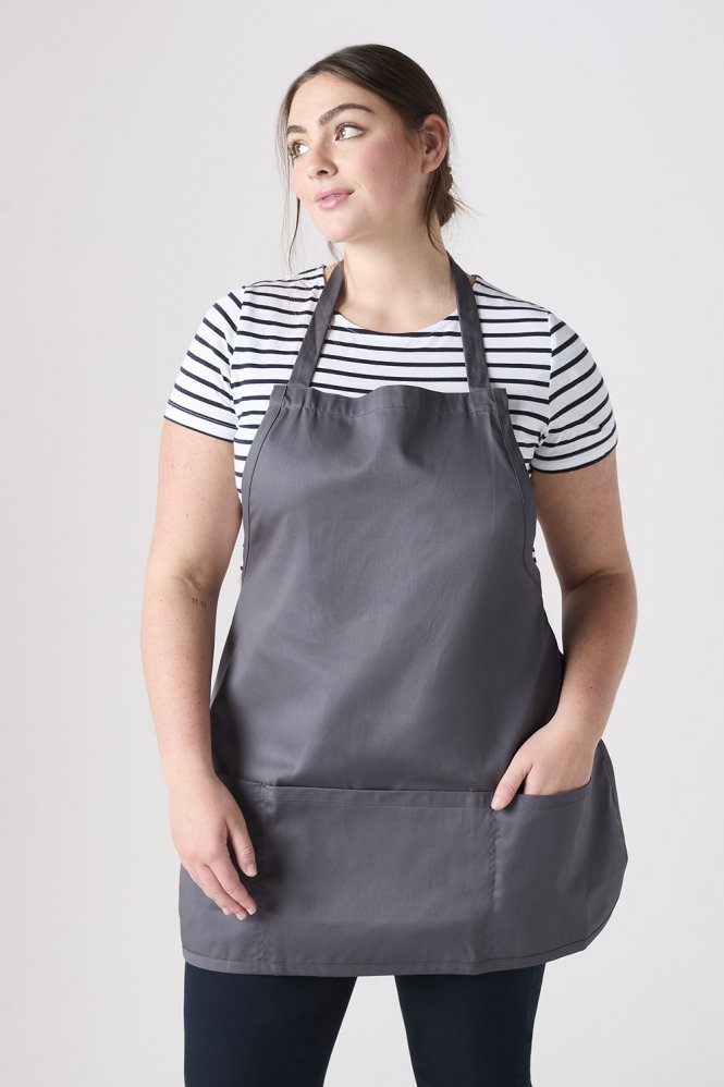 SJ Short Bib Apron With Pocket, Grey