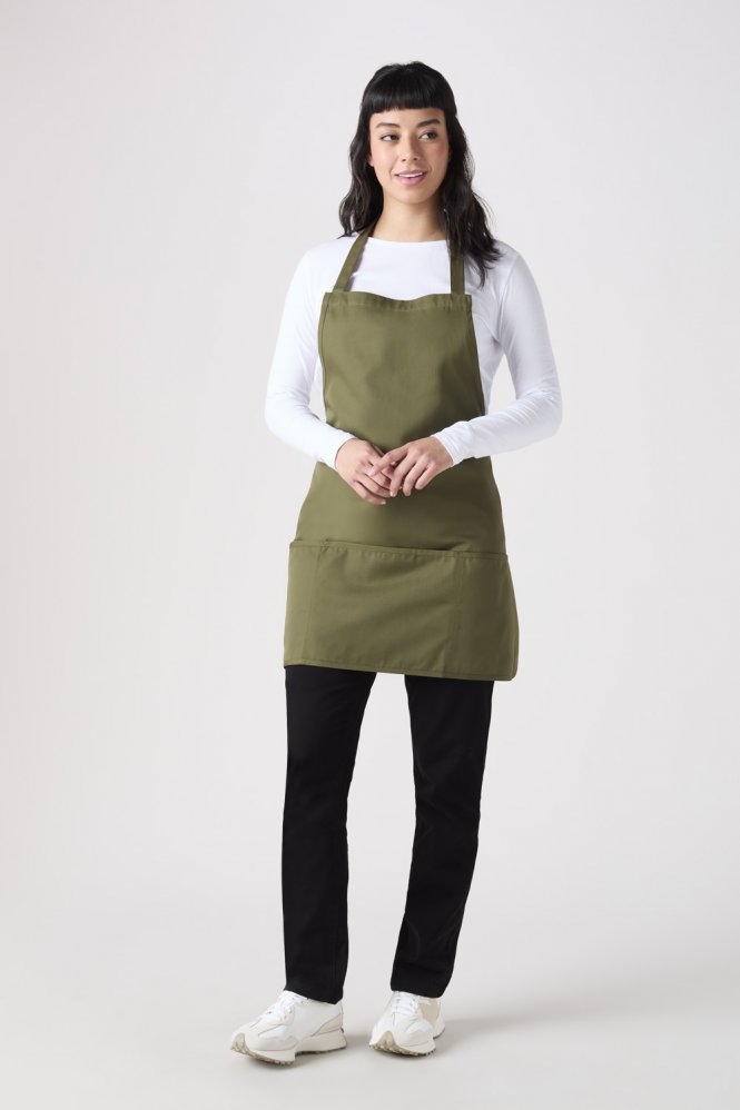 SJ Short Bib Apron With Pocket, Olive