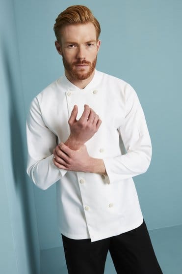 SJ Unisex 100% Cotton Long Sleeve Chef's Jacket, White