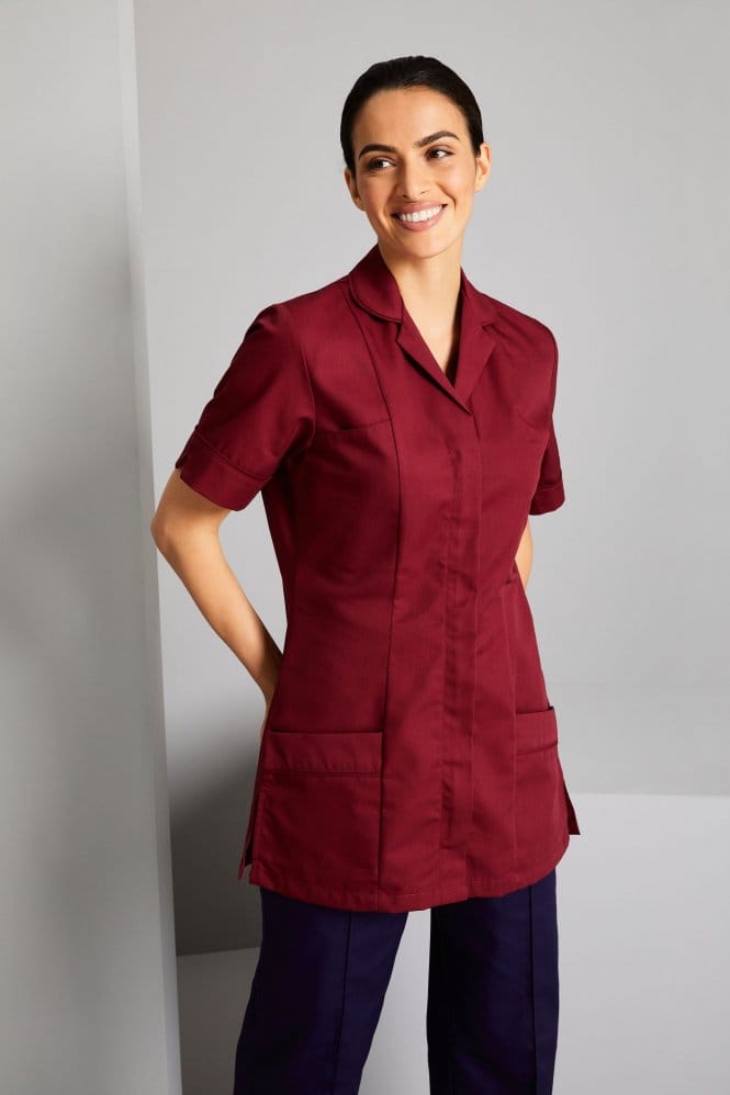 SJ Women's Collar Healthcare Tunic, Burgundy