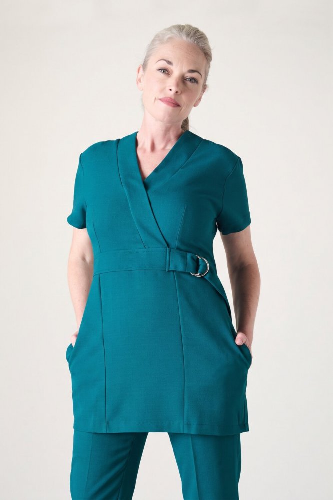 SJ Women's Crepe D-Ring Tunic with Pockets, Teal