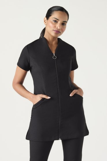 Crepe Women's Tunic with Zip and Pockets, Black