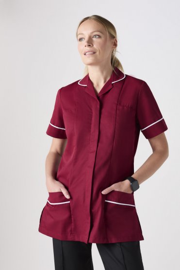 SJ Women's Healthcare Tunic, Burgundy/White