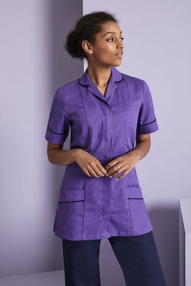 SJ Women's Healthcare Tunic, Purple with Navy Trim