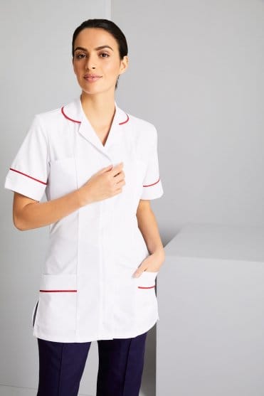 SJ Women's Healthcare Tunic, White/Red