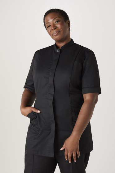 SJ Women's Housekeeping Tunic with Mandarin Collar, Black