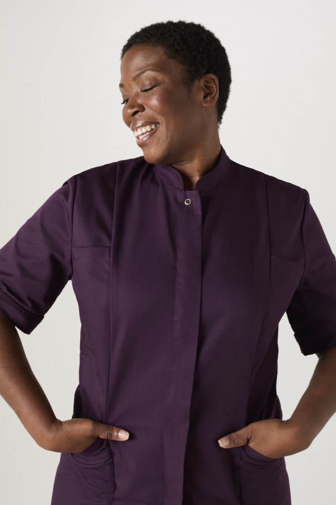 SJ Women's Housekeeping Tunic with Mandarin Collar, Plum