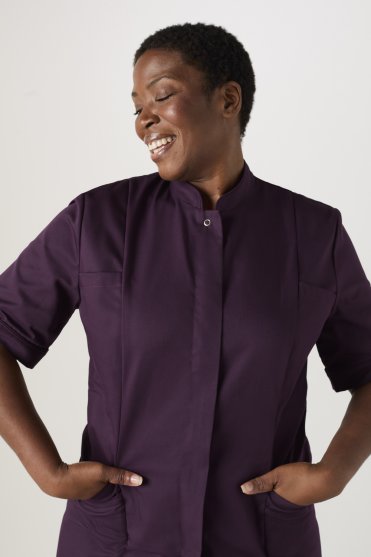 SJ Women's Housekeeping Tunic with Mandarin Collar, Plum