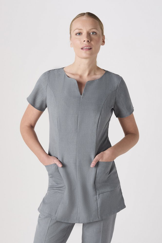 SJ Women's Lightweight V Neck Tunic with Pockets, Grey